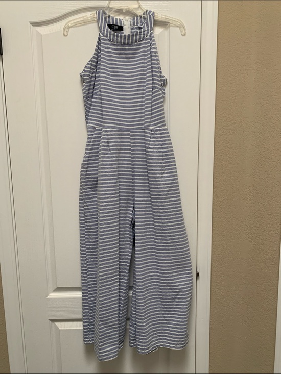 CBR Pants - CBR Blue and White Striped Sleeveless Jumpsuit